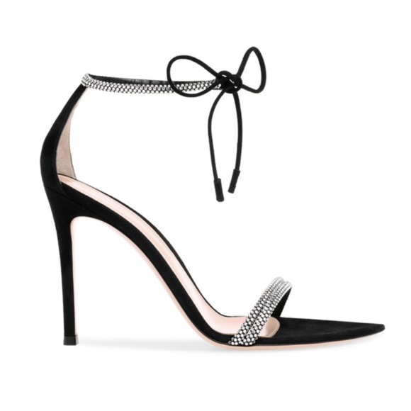 Gianvito Rossi Montecarlo Black Suede & Crystal Stiletto Heel Ankle-tie … - Picture 11 of 16